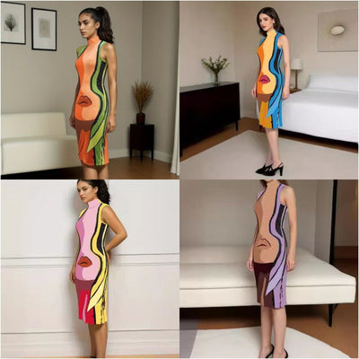 Chic Midi Dress with Contemporary Print for Women