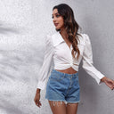 Chic High-Neck Blouse with Balloon Sleeves & Twist Design
