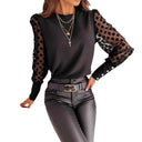 Chic Women's Blouse with Sheer Puff Sleeves & Polka Dots