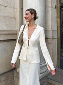 Chic Women's Blouse with Lacing and Flowing Sleeves