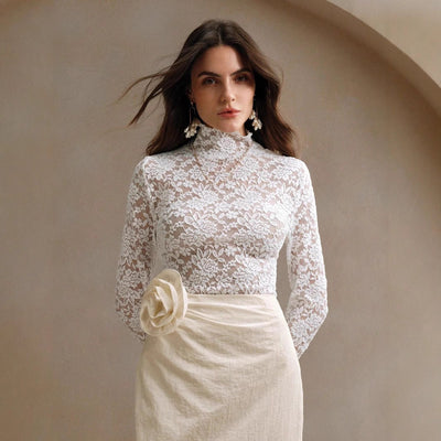 Chic Long Sleeve Lace Bodysuit with High Collar