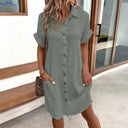 Chic Women's Cotton Blend Shirt Dress with Button Placket & Pockets