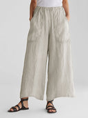 Women's Relaxed Linen Trousers with Elastic Waist and Convenient Pockets