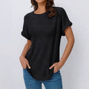 Women's Ribbed T-Shirt with Rolled Sleeves