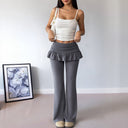 Ruffled Waistband Wide Leg Women's Trousers