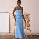 Women’s Long Sleeve Floral Jacquard Evening Dress with Chic Back Cutout