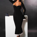 Chic Long Sleeve Midi Dress with Ruffle Hem