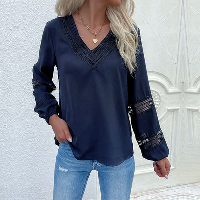 Ladies' Lace Accent V-Neck Blouse