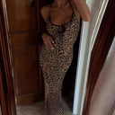Women's Leopard Print V-Neck Dress with Adjustable Straps