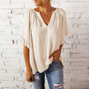 Women's V-Neck Blouse with Pleated Design