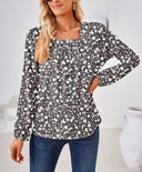 Floral Long Sleeve Blouse with Chic Square Neck
