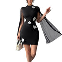 Floral Appliqué Women's Dress with Sheer Sleeves