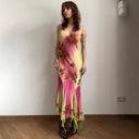 Floral Printed Asymmetrical Summer Dress with Spaghetti Straps