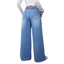 High-Waisted Wide Leg Jeans with Drawstring