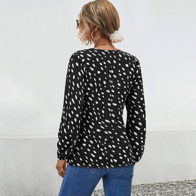 V-Neck Women's Blouse with Chic Polka Dot Style