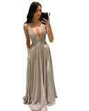 Stunning Evening Dress with Deep V-Neck and Dazzling Accents