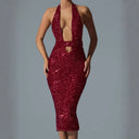 Glamorous Sequin Midi Dress with Deep V-Neck