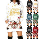 Festive Women's Hooded Dress with Reindeer Design