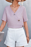 Stylish Women's Wrap Blouse with Button Accents