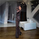 Chic Shimmering Maxi Dress with Long Sleeves & Leopard Print