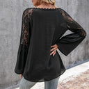Chic Women's Blouse with Lace Sleeves & V-Neck Design