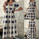 Chic Women's Long Sleeve Check Dress with Flowing Design