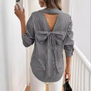 Chic Women's Long Sleeve Blouse with Striped Design and Stylish Back Detail