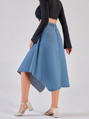 Stylish Women's Asymmetrical Denim Skirt with Unique Hem