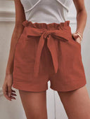 Chic Linen Shorts with Tie Belt and Wide Waistband