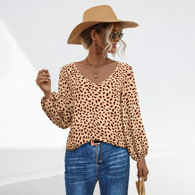 V-Neck Blouse with Stylish Voluminous Sleeves