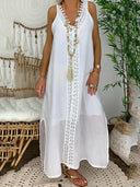 Ladies Maxi Beach Dress with Lace Trim and Slits