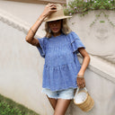 Ruffle Detail Women's Blouse with Elastic Hem
