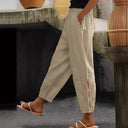 Chic Linen Pants with Side Slits and Elastic Waist
