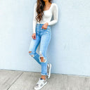 Trendy High-Waisted Ripped Skinny Jeans for Women