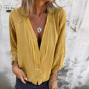 Women's Deep V-Neck Blouse with Button Accents