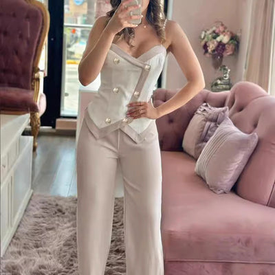 Chic Cropped Blouse with Off-Shoulder Design and Button Accents