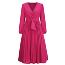 Chic Women's Wrap Dress with Pleats and Waist Belt