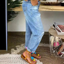 Distressed Button Fly Boyfriend Jeans for Women
