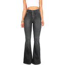 High-Waisted Flared Jeans with Chic Button Detail