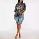 Chic High-Waisted Denim Bermuda Shorts with Distressed Design