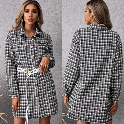 Chic Women's Checkered Shirt Dress