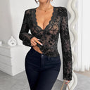 Women's Lace Top with Deep V-Neck & Ruffle Accents