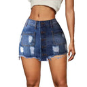 Trendy Women's Denim Skirt with Button Detail and Distressed Style