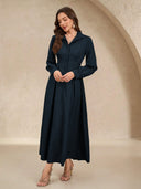 Chic Women's Shirt Dress with Flowing Skirt and Handy Pockets
