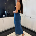 Chic Long Denim Skirt with Side Slit and Button Accents