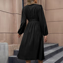 Chic Midi Dress with V-Neck & Button Accents
