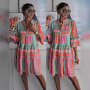 Boho Chic Women's Dress with Woven Patterns and Short Sleeves