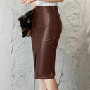 Chic High-Waisted Faux Leather Skirt with Slit