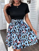 Chic Leopard Print Wrap Waist Dress
