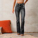 High-Waisted Women's Flared Jeans with Chic Distressed Style